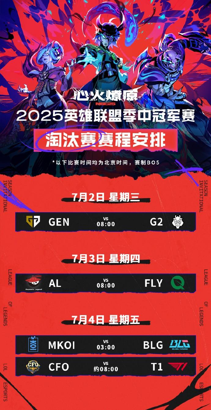 MSI淘汰赛首日：GEN对阵G2，AL与BLG分别在第二和第三天出战